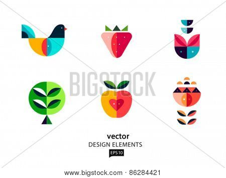 Vector abstract design elements. Bird and flower. AI EPS 10.