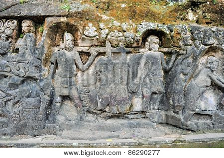 Yeh Pulu famous carved murals, Ubud, Bali, Indonesia