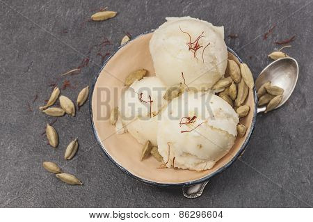 Saffron, cardamom and vanilla ice cream