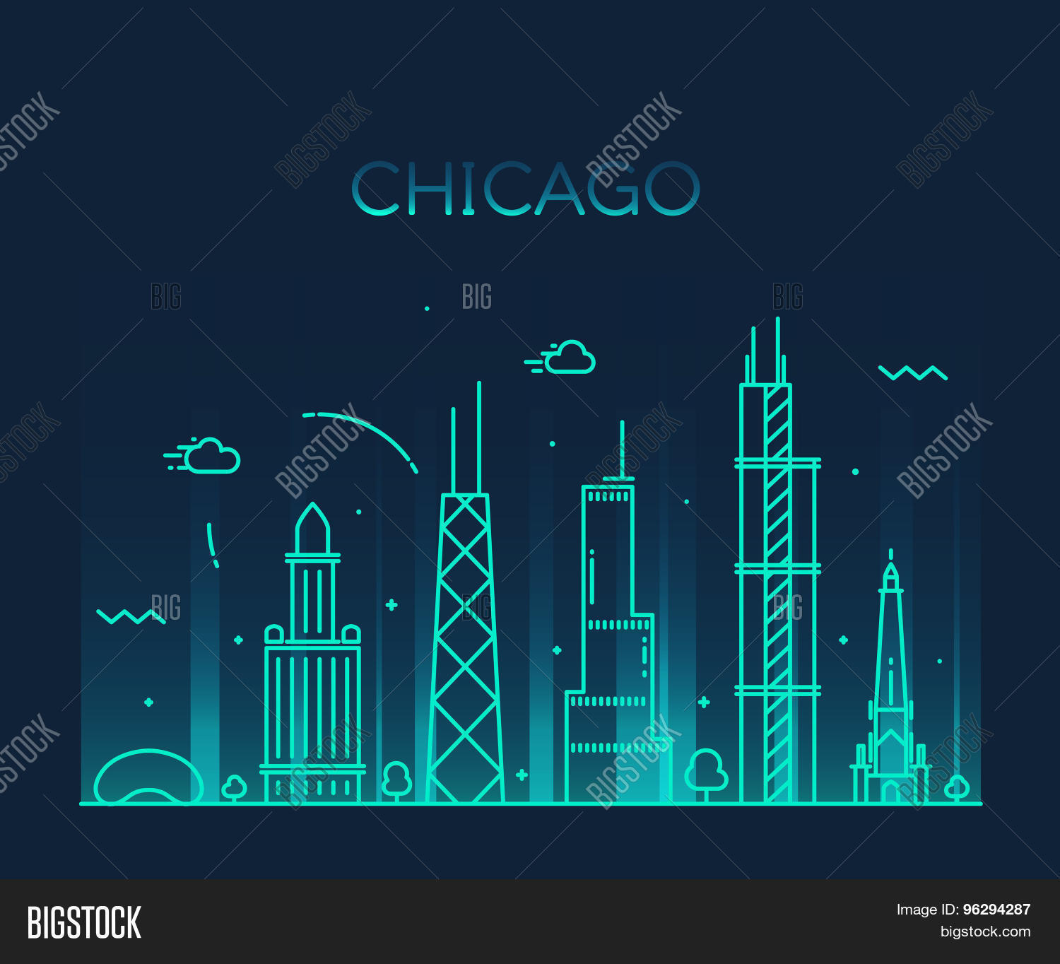 Chicago City Skyline Vector & Photo (Free Trial) | Bigstock