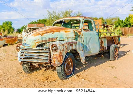 Old And Rusty Vintage Car In Namibia