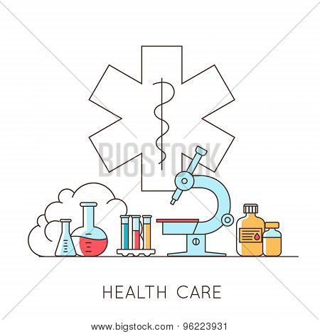 Medicine background with the heart, drugs, medical equipments.