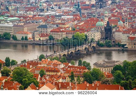 Prague Charles Bridge From Petrin Hill