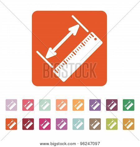 The diagonal measurement icon. Ruler and straightedge, scale symbol. Flat