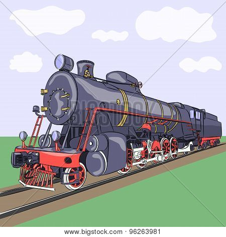 Vector. Old Steam Locomotive.