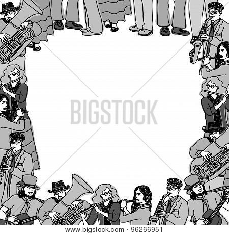 Frame border card musicians band monochrome