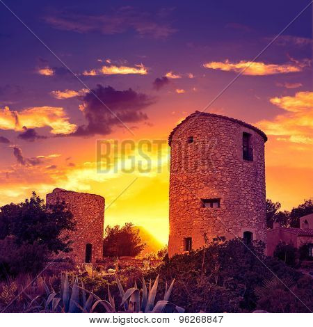 Javea Xabia el molins at sunset in Mediterranean Alicante at Spain