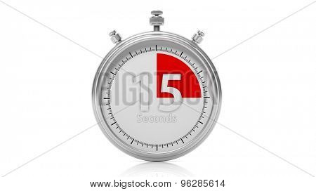 Silver chronometer set on 15 seconds, isolated on white