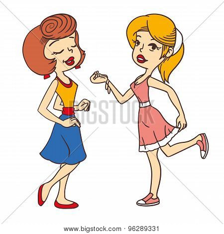 Two retro dancing vector girls