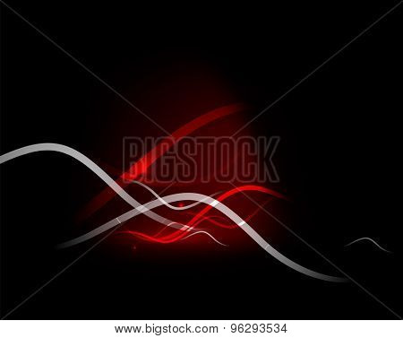 Red wave in dark space, dynamic energy background with copyspace.  illustration. Abstract background