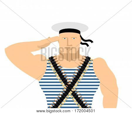 Sailor In Striped Vest And Peakless Cap. February 23 Day Of Fatherland Defenders In Russia. Russian