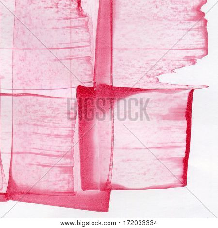 Pink watercolor hand drawn wet paint on white background for text design tag. Aquarelle bright color on paper texture illustration element for wallpaper backdrop