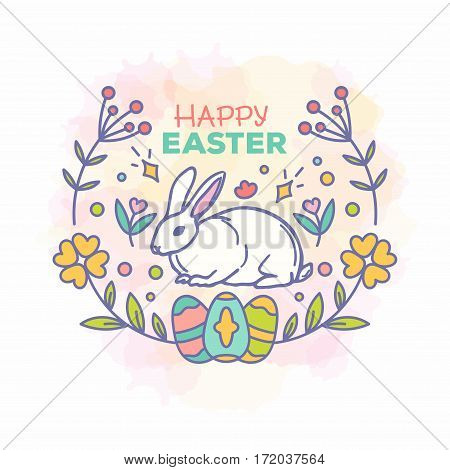 Happy easter card design vector illustration. Line style