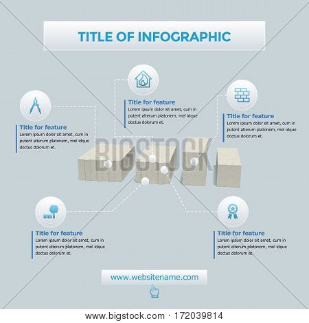 Building infographics elements set for bricks and house feautures achievements with icons vector illustration.