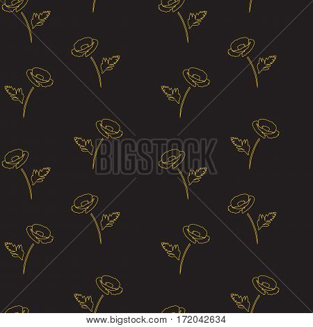 seamless floral pattern with poppies. gold on black background. vector illustration.