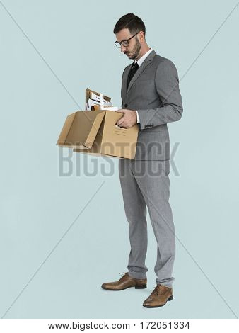 Caucasian Business Man Pack Up Retrenched