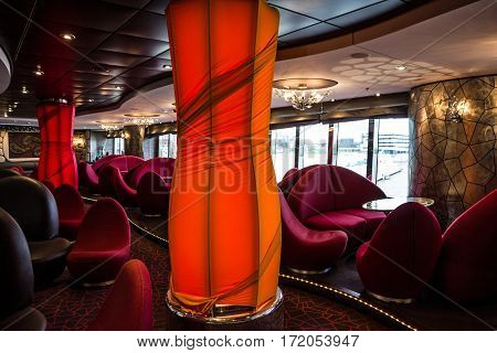 Cruise liner Splendida - March 30, 2017: Bar interior on cruise liner Splendida.