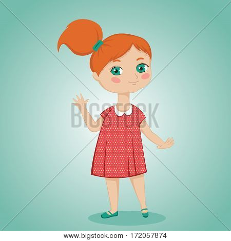 cute little red-haired girl in red dress