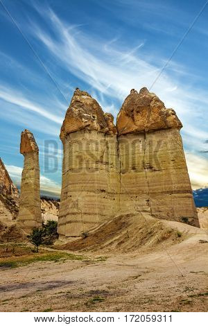 mountain rock landscape in Cappadocia, Anatolia, Turkey.