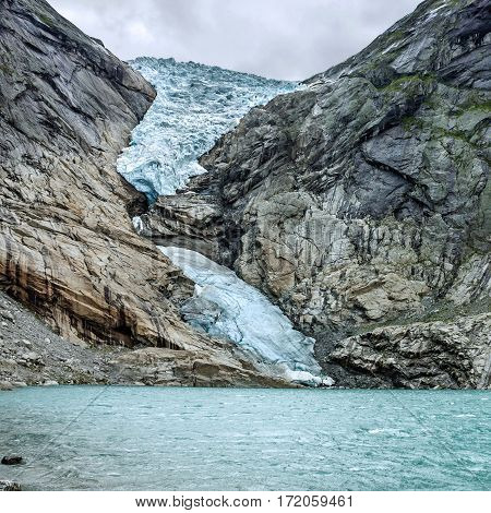 Glacier Briksdal natural landscape in national park, Norway.