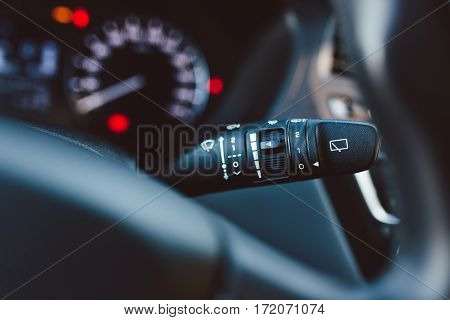 Close Up On Car Rain Windscreen Wiper Control Stick
