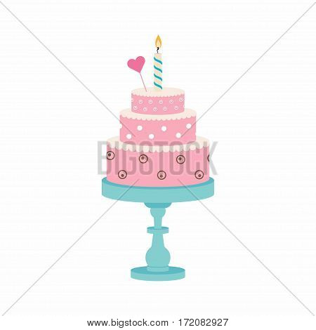 birthday cake with candle and heart happy birthday partysweets dessert cake on stand