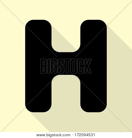Letter H sign design template element. Black icon with flat style shadow path on cream background.