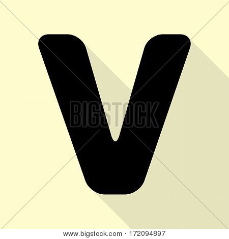Letter V sign design template element. Black icon with flat style shadow path on cream background.