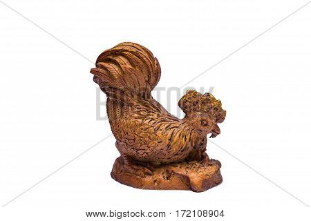 Isolate of wooden chicken handicraft white background