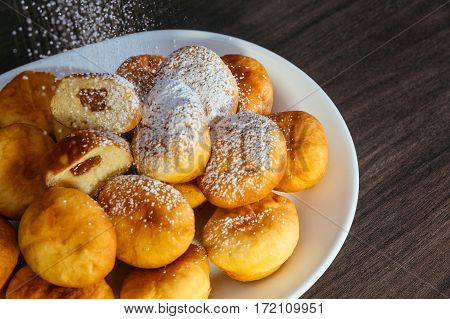 German Donuts - Berliner With Jam And Icing Sugar