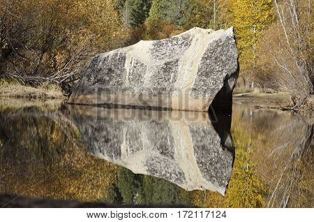 2017 Yosemite, California: Serene image of rock at Mirror Lake
