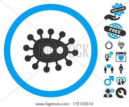 Bacilla icon with bonus lovely pictures. Vector illustration style is flat iconic blue and gray symbols on white background.