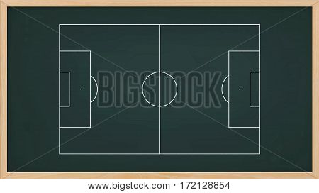 Soccer field plan for create soccer game tactic on blackboard background.