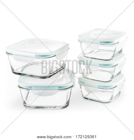Empty Glass Food Container Isolated on White Background