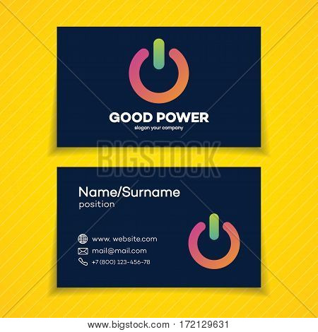 Business card with power logo set modern colorful style design template perfect for your branding identity. Energy switch logo. Vector Illustration