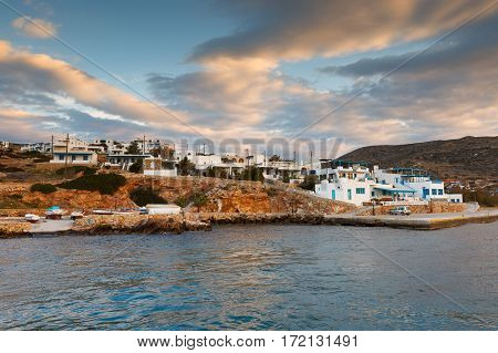 DONOUSSA, GREECE - FEBRUARY 03, 2017: View of the village on Donoussa island from the harbor on February 03, 2017.