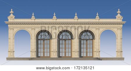 arcade from a stone with ionic pilasters. 3d render