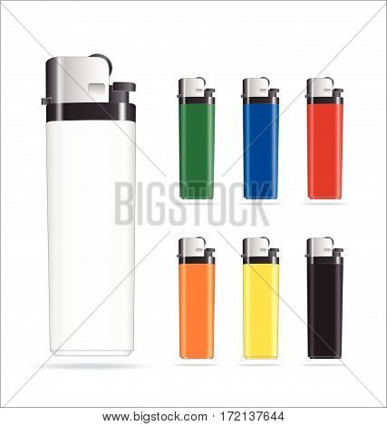 Set of Colorful Plastic Promotional Lighters. Set of seven different colors.