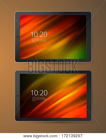 Realistic Monitor Tablets and Smartphone with Wallpaper Screen Isolated On gray Background. Can Use for Template Presentation. Gadgets Device Set Mock Up. Vector Illustration EPS 10