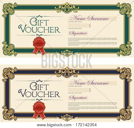 Gift Vouchers with Ornaments. Set of Two Vintage Gift Vouchers.