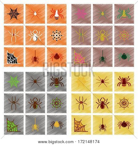 assembly flat shading style icons of halloween spider webs