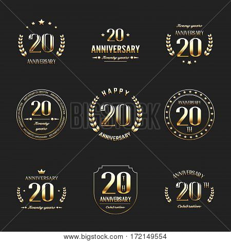 Twenty years anniversary celebration logotype. 20th anniversary logo collection.