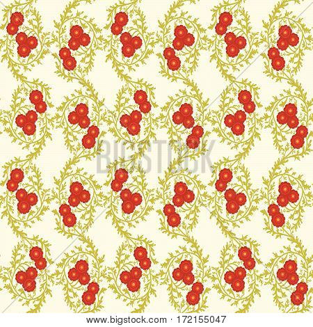 red flowers with leaf pattern on a light yellow background