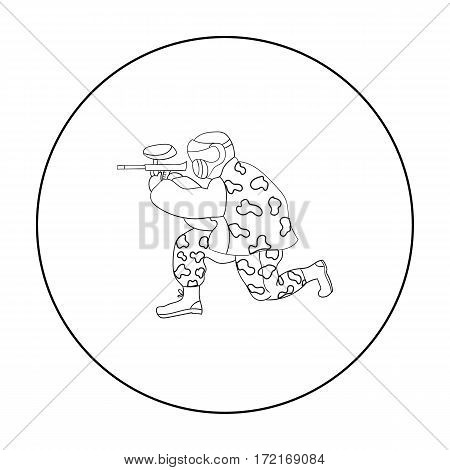 Paintball player icon in outline design isolated on white background. Paintball symbol stock vector illustration.