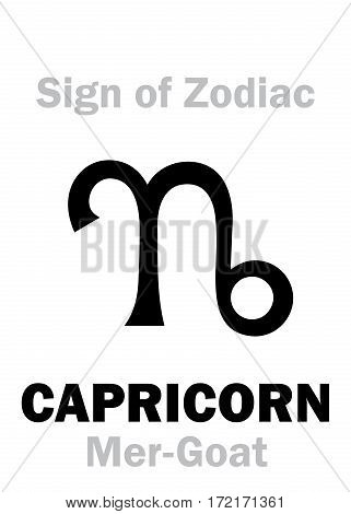 Astrology Alphabet: Sign of Zodiac CAPRICORN (The Mer-Goat). Hieroglyphics character sign (single symbol).