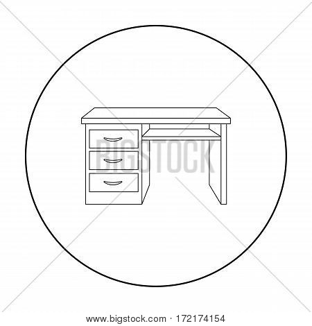 Office desk icon in outline style isolated on white background. Office furniture and interior symbol vector illustration.