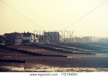 Beautiful sunset on the seashore of Whitstable, Kent, UK