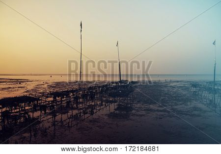 Beautiful sunset on the seashore of Whitstable, Kent, UK