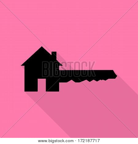 Home Key sign. Black icon with flat style shadow path on pink background.