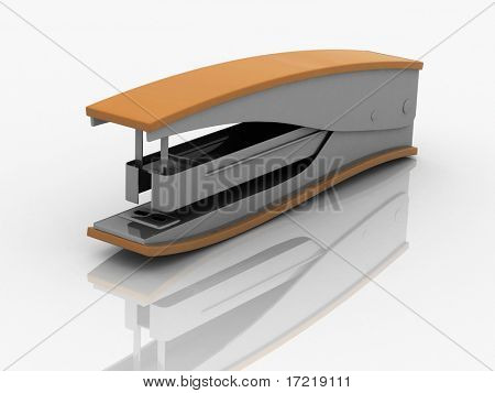 ホッチキス反射白い背景の上に